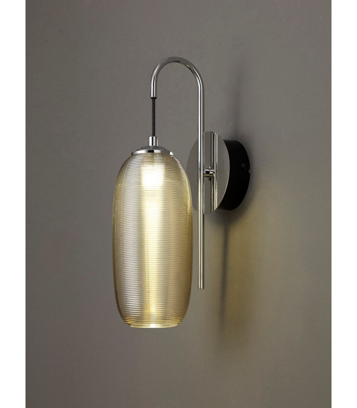 Switched Wall Lamp 1 x 6W LED 4000K 720lm Polished Chrome Black With Champagne Glass 3yrs Warranty-3