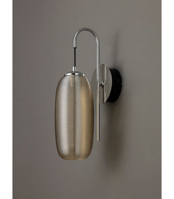 Switched Wall Lamp 1 x 6W LED 4000K 720lm Polished Chrome Black With Champagne Glass 3yrs Warranty-9