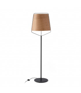1 Light Floor Lamp Black, Wood, E27 - 1