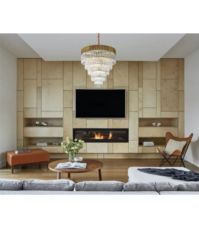 Pendant Round 5 Tier 18 Light E14 Brass Clear Glass Item Weight: 30.2kg-4