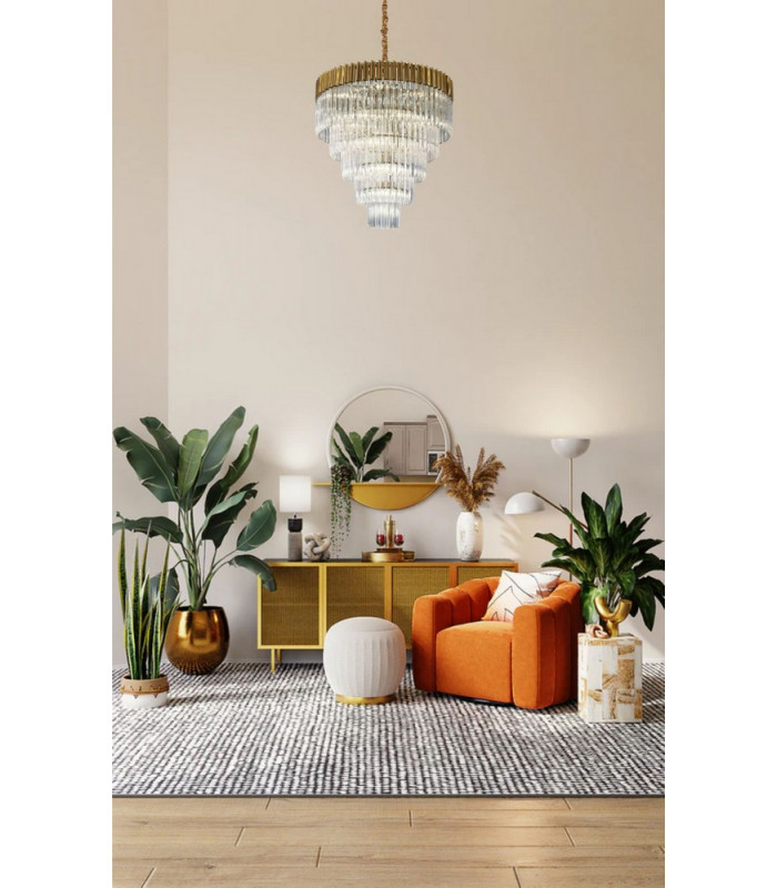 Pendant Round 5 Tier 18 Light E14 Brass Clear Glass Item Weight: 30.2kg-5