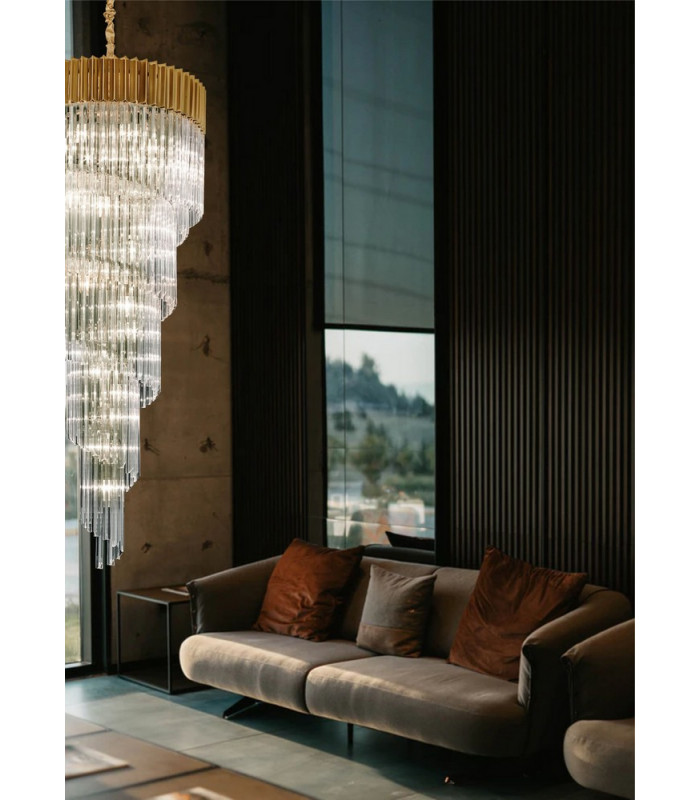 Pendant Round 5 Tier 23 Light E14 Brass Clear Glass Item Weight: 56.2kg-4