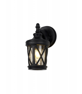 Down Round Criss Cross Wall Lamp 1 x E27 IP44 Sand Black Clear Seeded Glass 2yrs Warranty-1