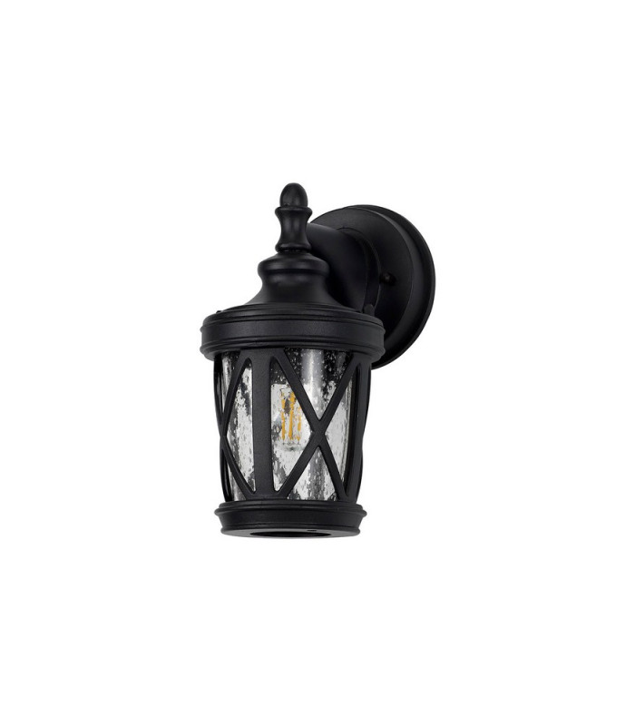 Down Round Criss Cross Wall Lamp 1 x E27 IP44 Sand Black Clear Seeded Glass 2yrs Warranty-4