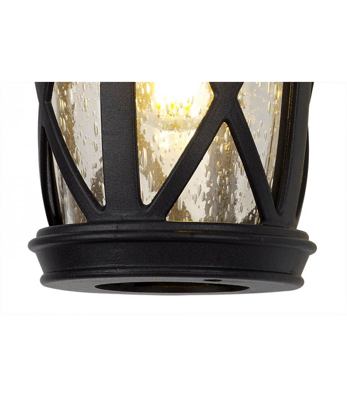 Down Round Criss Cross Wall Lamp 1 x E27 IP44 Sand Black Clear Seeded Glass 2yrs Warranty-5