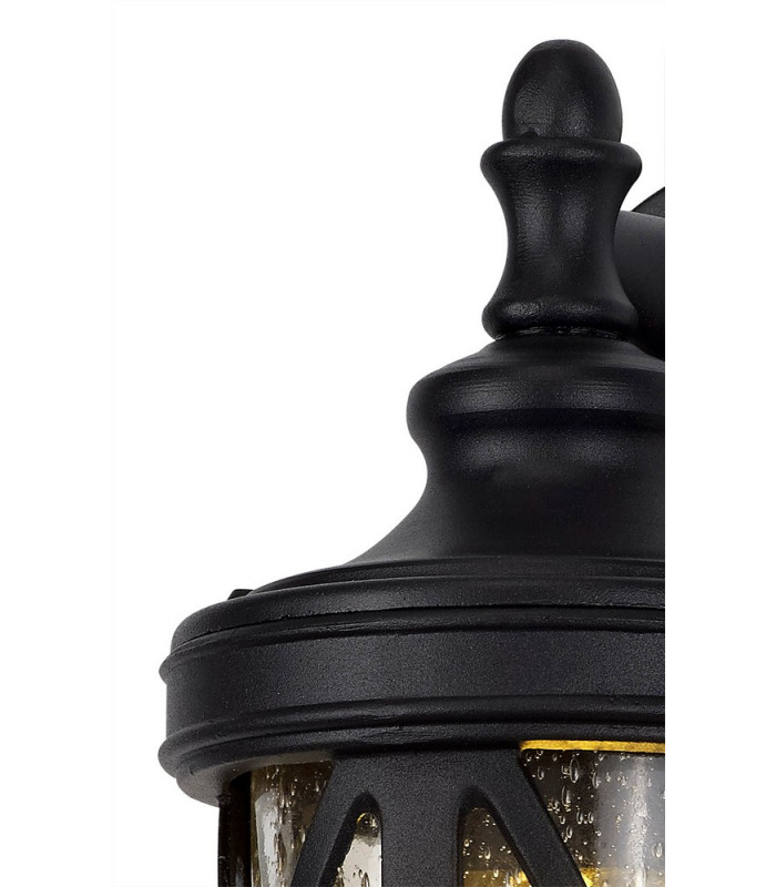 Down Round Criss Cross Wall Lamp 1 x E27 IP44 Sand Black Clear Seeded Glass 2yrs Warranty-6