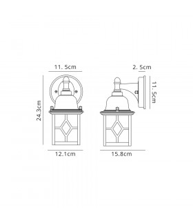 Down Square Criss Cross Wall Lamp 1 x E27 IP44 Sand Black Clear Seeded Glass 2yrs Warranty-2