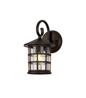Down Round Grid Wall Lamp 1 x E27 IP44 Antique Bronze Clear Glass 2yrs Warranty-1