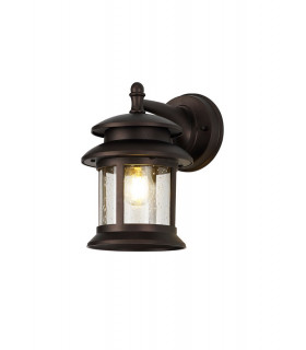 Down Round Wall Lamp 1 x E27 IP44 Antique Bronze Clear Seeded Glass 2yrs Warranty-1