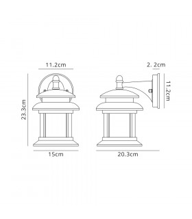 Down Round Wall Lamp 1 x E27 IP44 Antique Bronze Clear Seeded Glass 2yrs Warranty-2