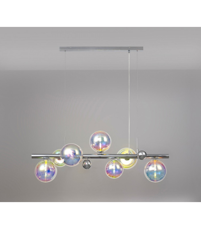 Linear Pendant 7 x G9 Polished Chrome Iridescent Glass-3