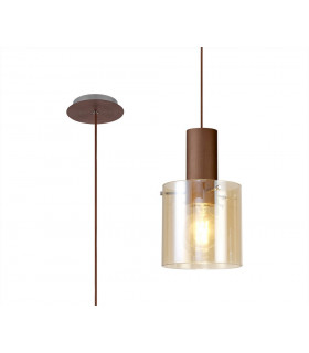 Single Pendant 1 Light Adjustable E27 Mocha Amber Glass-1