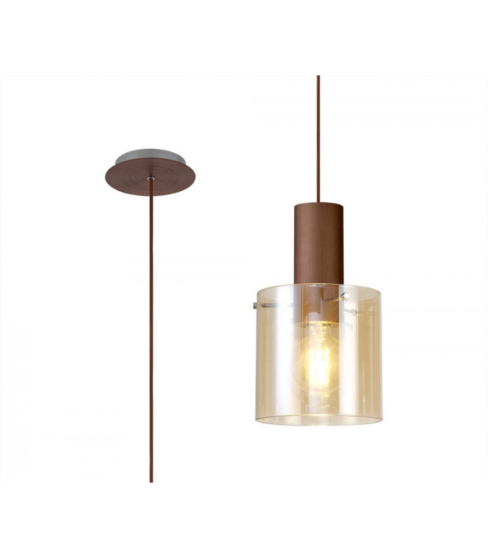 Single Pendant 1 Light Adjustable E27 Mocha Amber Glass-1