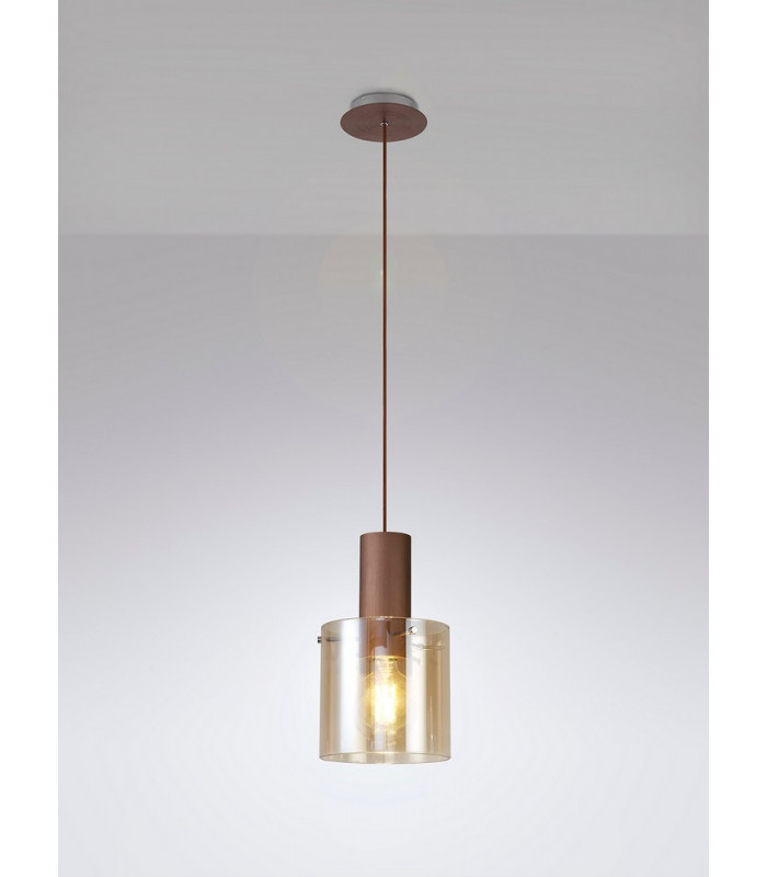 Single Pendant 1 Light Adjustable E27 Mocha Amber Glass-3