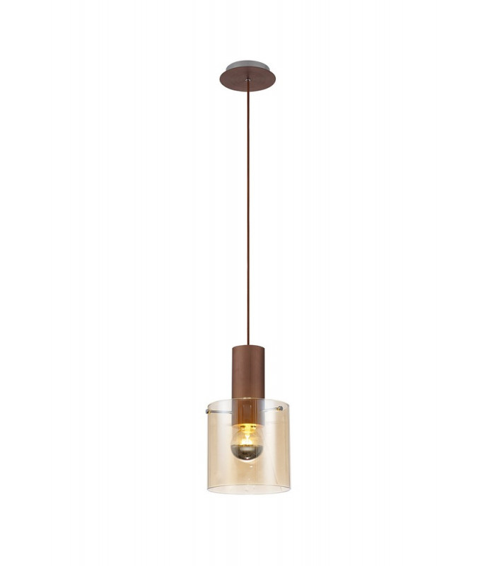 Single Pendant 1 Light Adjustable E27 Mocha Amber Glass-7