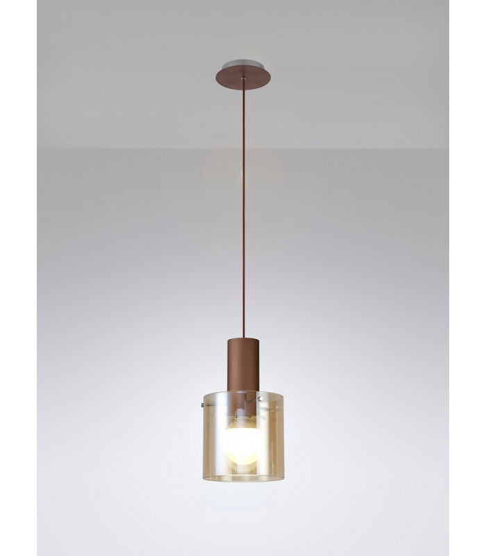 Single Pendant 1 Light Adjustable E27 Mocha Amber Glass-15