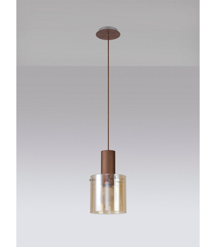 Single Pendant 1 Light Adjustable E27 Mocha Amber Glass-16