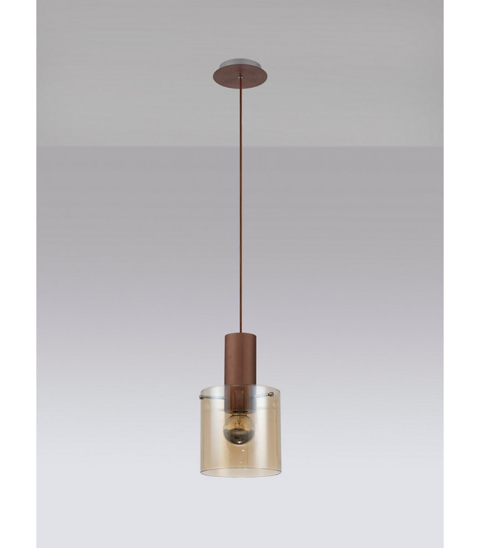 Single Pendant, 1 Light Adjustable E27, Mocha, Amber Glass