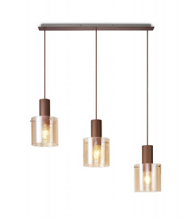 Linear Pendant 3 Light Adjustable E27 Mocha Amber Glass-1