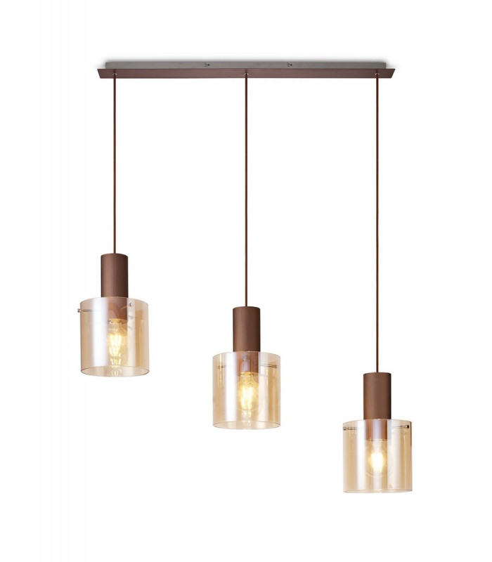 Linear Pendant 3 Light Adjustable E27 Mocha Amber Glass-1