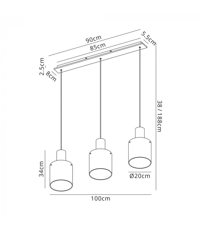 Linear Pendant 3 Light Adjustable E27 Mocha Amber Glass-2