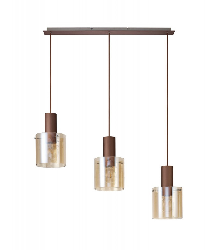 Linear Pendant 3 Light Adjustable E27 Mocha Amber Glass-4