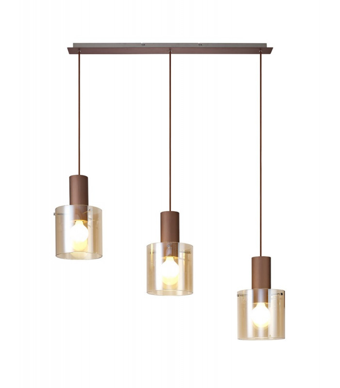 Linear Pendant 3 Light Adjustable E27 Mocha Amber Glass-5