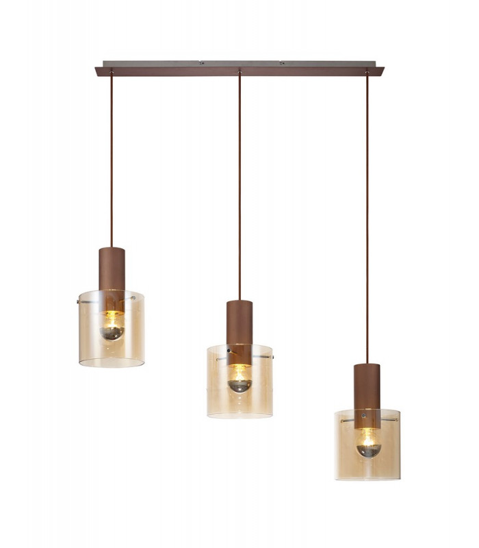 Linear Pendant 3 Light Adjustable E27 Mocha Amber Glass-7