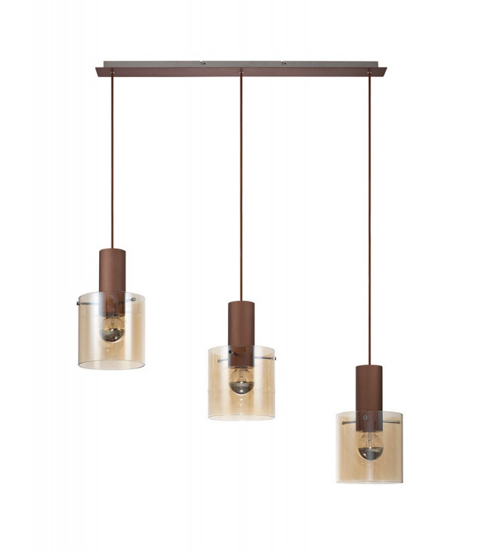 Linear Pendant 3 Light Adjustable E27 Mocha Amber Glass-8