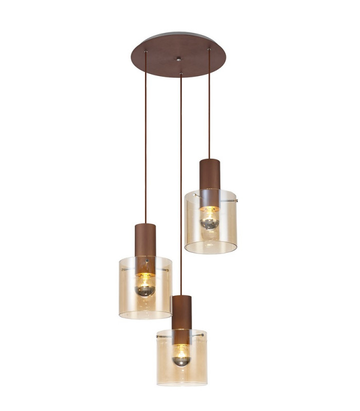 Round Pendant 3 Light Adjustable E27 Mocha Amber Glass-7