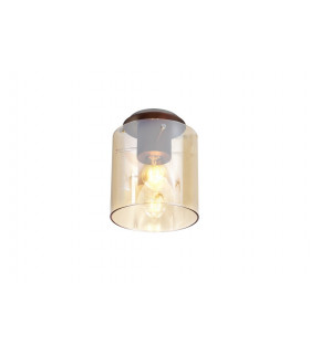 Round Ceiling Flush 1 Light Flush Fitting E27 Mocha Amber Glass-1