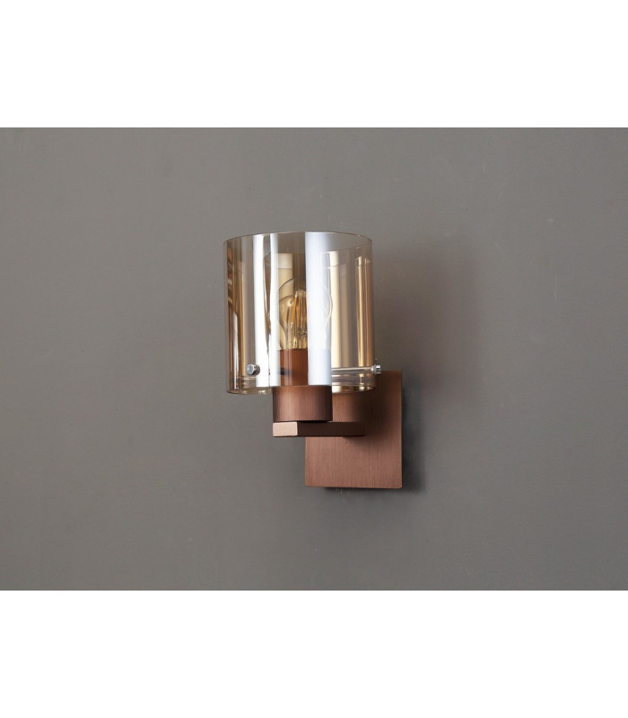 Single Switched Wall Lamp 1 Light E27 Mocha Amber Glass-8