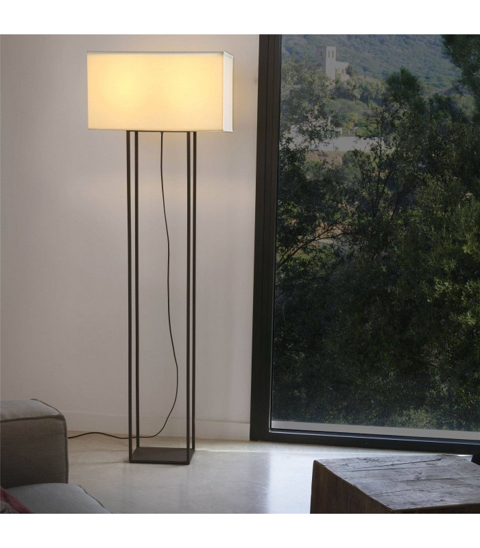 2 Light Floor Lamp Brown with Beige Shade, E27 - 2