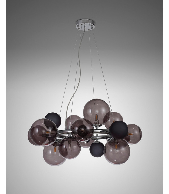 Circular Pendant 12 x G9 Polished Chrome Smoked Black Glass-16