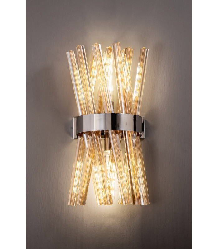 2 Light E14 Wall Light E14 Polished Nickel  Champagne Glass-3