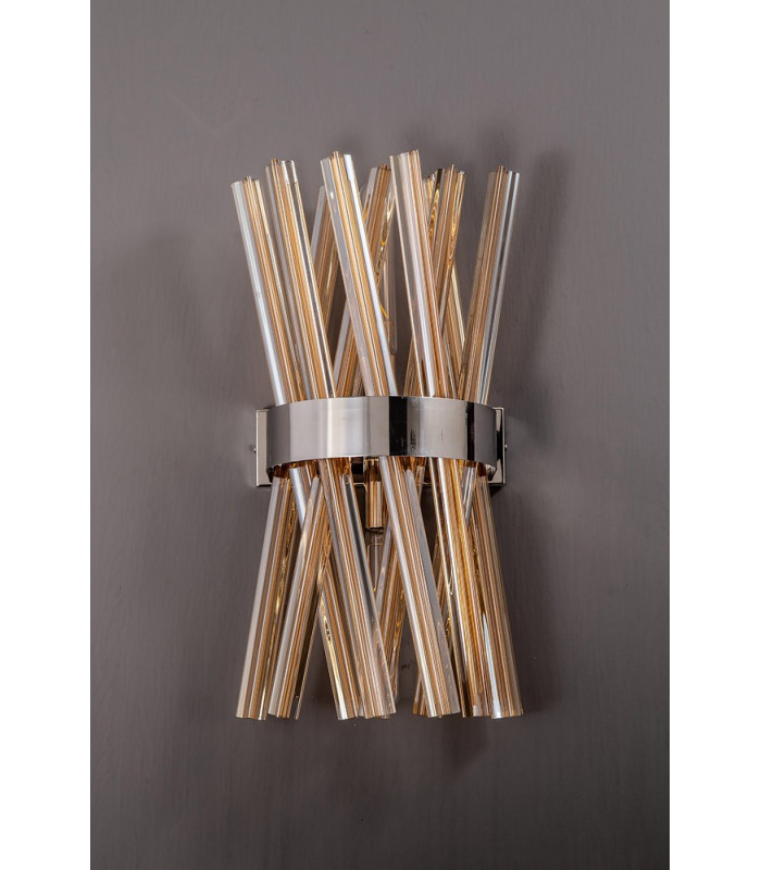 2 Light E14 Wall Light E14 Polished Nickel  Champagne Glass-9