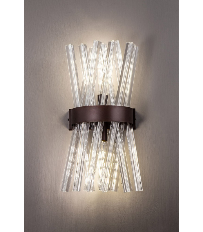 2 Light E14 Wall Light E14 Brown Oxide  Clear Glass-3