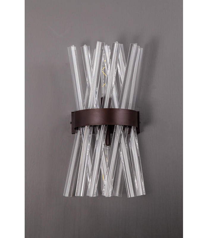 2 Light E14 Wall Light E14 Brown Oxide  Clear Glass-9