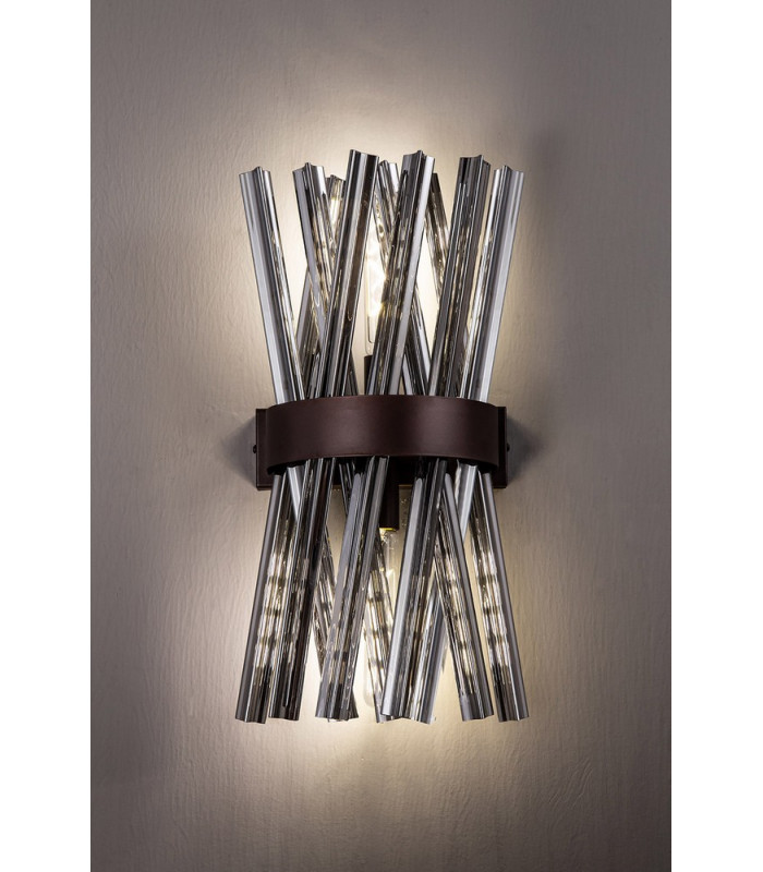 2 Light E14 Wall Light E14 Brown Oxide  Smoke Glass-3