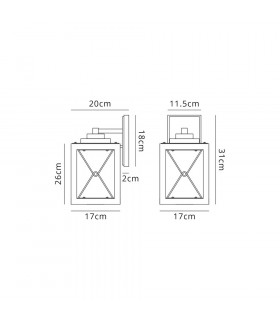 Small Wall Lamp 1 x E27 Wood Effect & Black Clear Glass IP54 2yrs Warranty-2