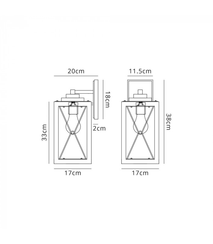Large Wall Lamp 1 x E27 Wood Effect & Black Clear Glass IP54 2yrs Warranty-2