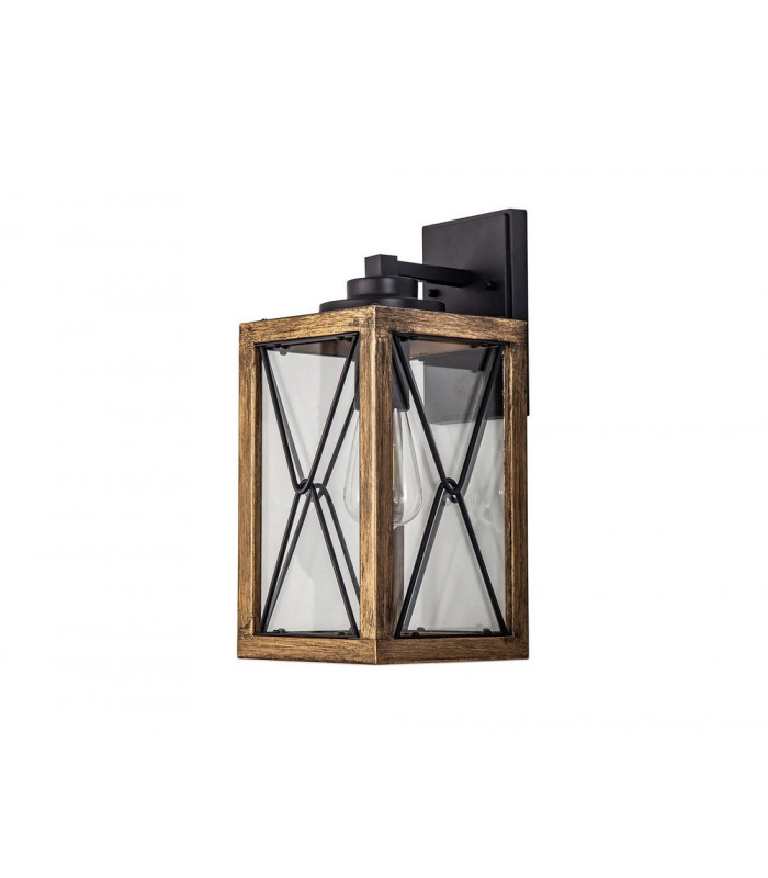 Large Wall Lamp 1 x E27 Wood Effect & Black Clear Glass IP54 2yrs Warranty-4