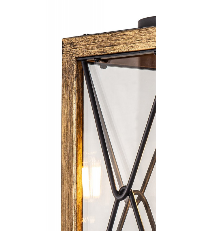 Large Wall Lamp 1 x E27 Wood Effect & Black Clear Glass IP54 2yrs Warranty-5