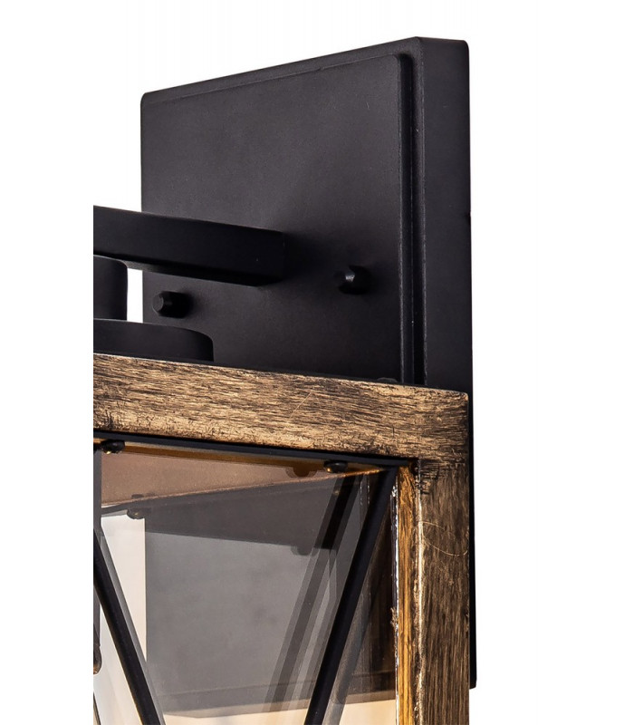 Large Wall Lamp 1 x E27 Wood Effect & Black Clear Glass IP54 2yrs Warranty-7