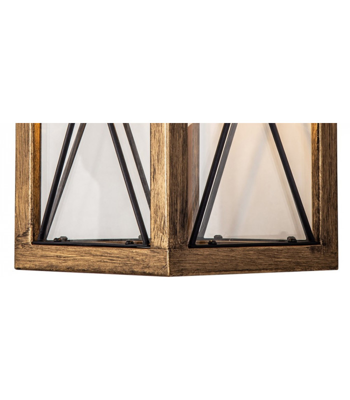 Large Wall Lamp 1 x E27 Wood Effect & Black Clear Glass IP54 2yrs Warranty-8