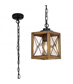 Pendant 1 x E27 Wood Effect & Black Clear Glass IP54 2yrs Warranty-1