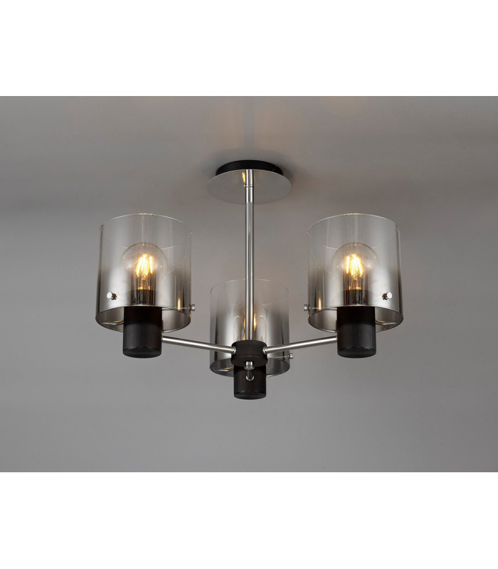 Semi Ceiling Light 3 x E27 Black Smoke Fade Glass-3