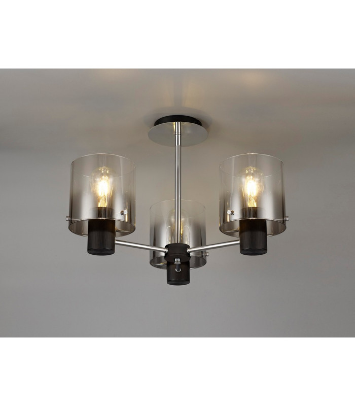 Semi Ceiling Light 3 x E27 Black Smoke Fade Glass-14