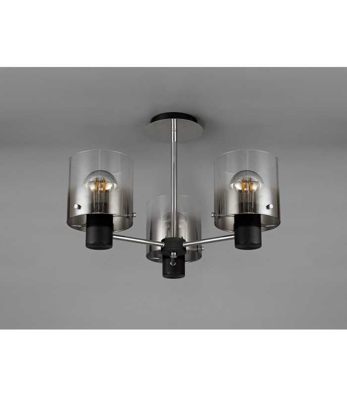 Semi Ceiling Light 3 x E27 Black Smoke Fade Glass-17