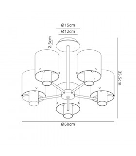 Semi Ceiling Light 5 x E27 Black Smoke Fade Glass-2